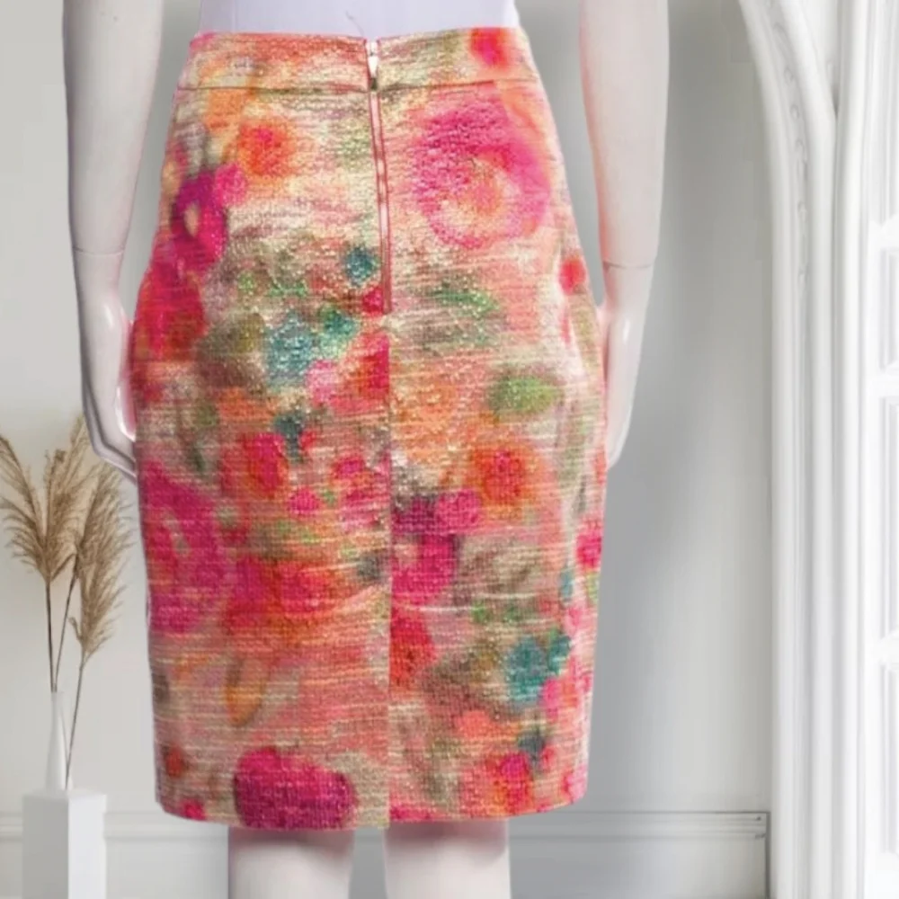 Kate Spade Watercolor Jacquard Tweed Pencil Skirt XS Multicolor Metallic Floral